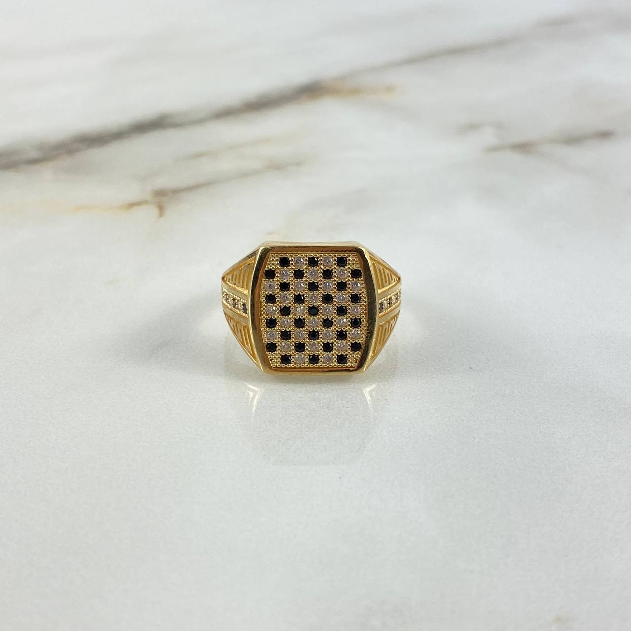 Anillo Tablero Ajedrez 6.5gr / T9 4/4 / Circones Blancos-Negros Oro Amarillo ©