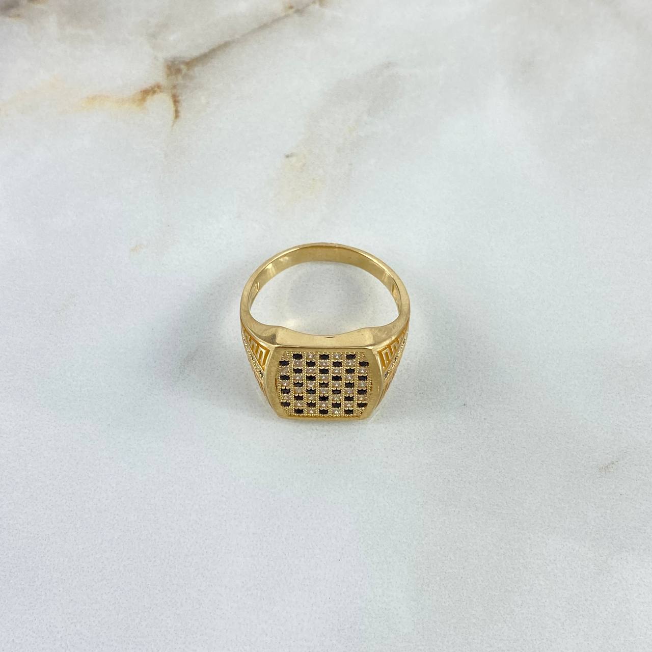 Anillo Tablero Ajedrez 6.5gr / T9 4/4 / Circones Blancos-Negros Oro Amarillo ©
