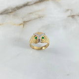Anillo Búho 5.25gr / T9 1/4 / Circones Verdes Dos Oros Amarillo Blanco $