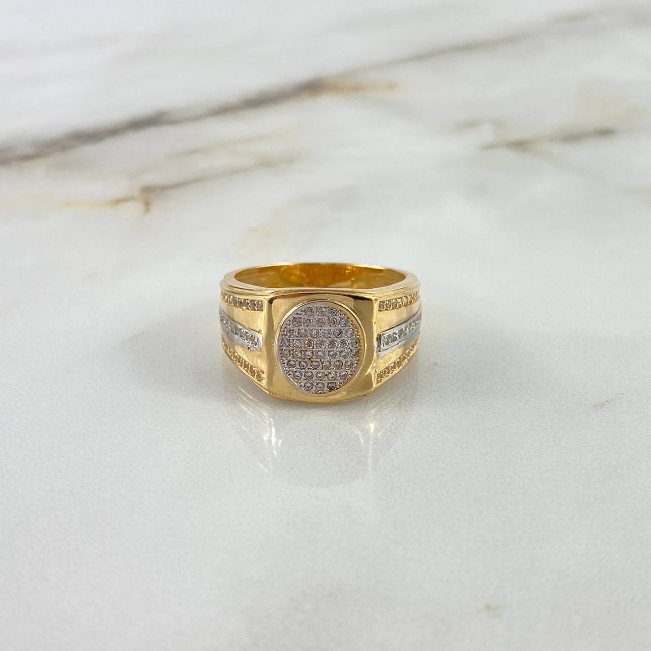 Anillo Marco Ovalado 8.75gr / T10 / Circones Blancos Dos Oros Amarillo Blanco ©