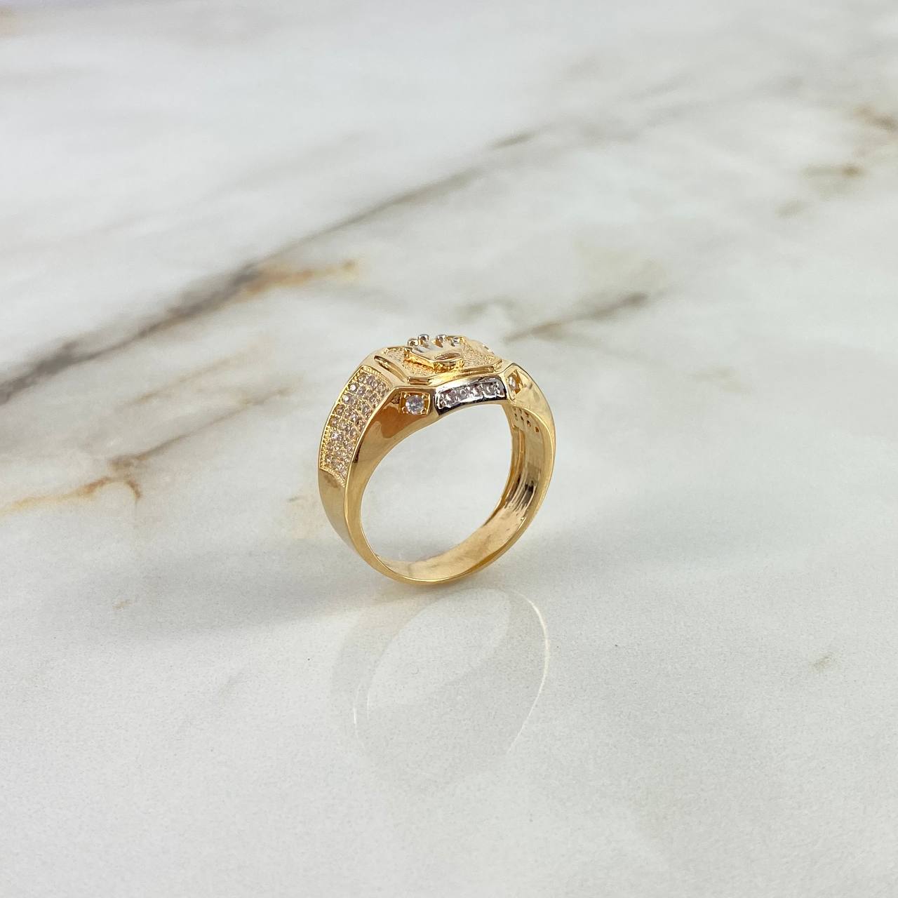 Anillo Cinturon Rectangular Corona RX 8.5gr / T10 3/4 / Circones Blancos Dos Oros Amarillo Blanco ©