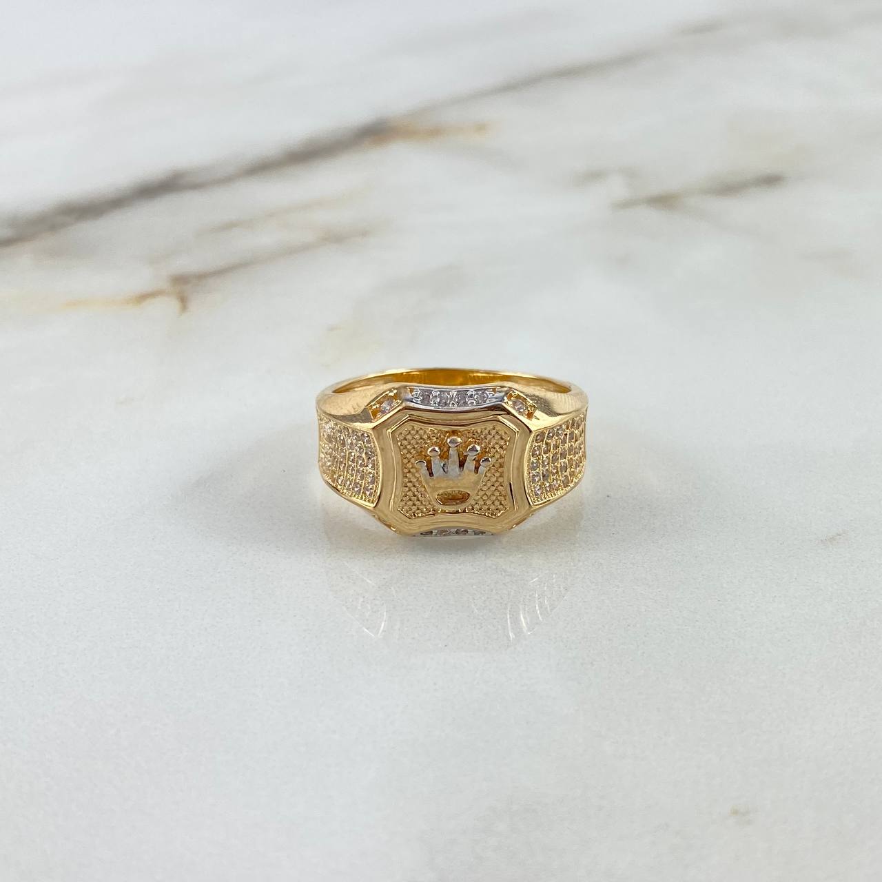 Anillo Cinturon Rectangular Corona RX 8.5gr / T10 3/4 / Circones Blancos Dos Oros Amarillo Blanco ©