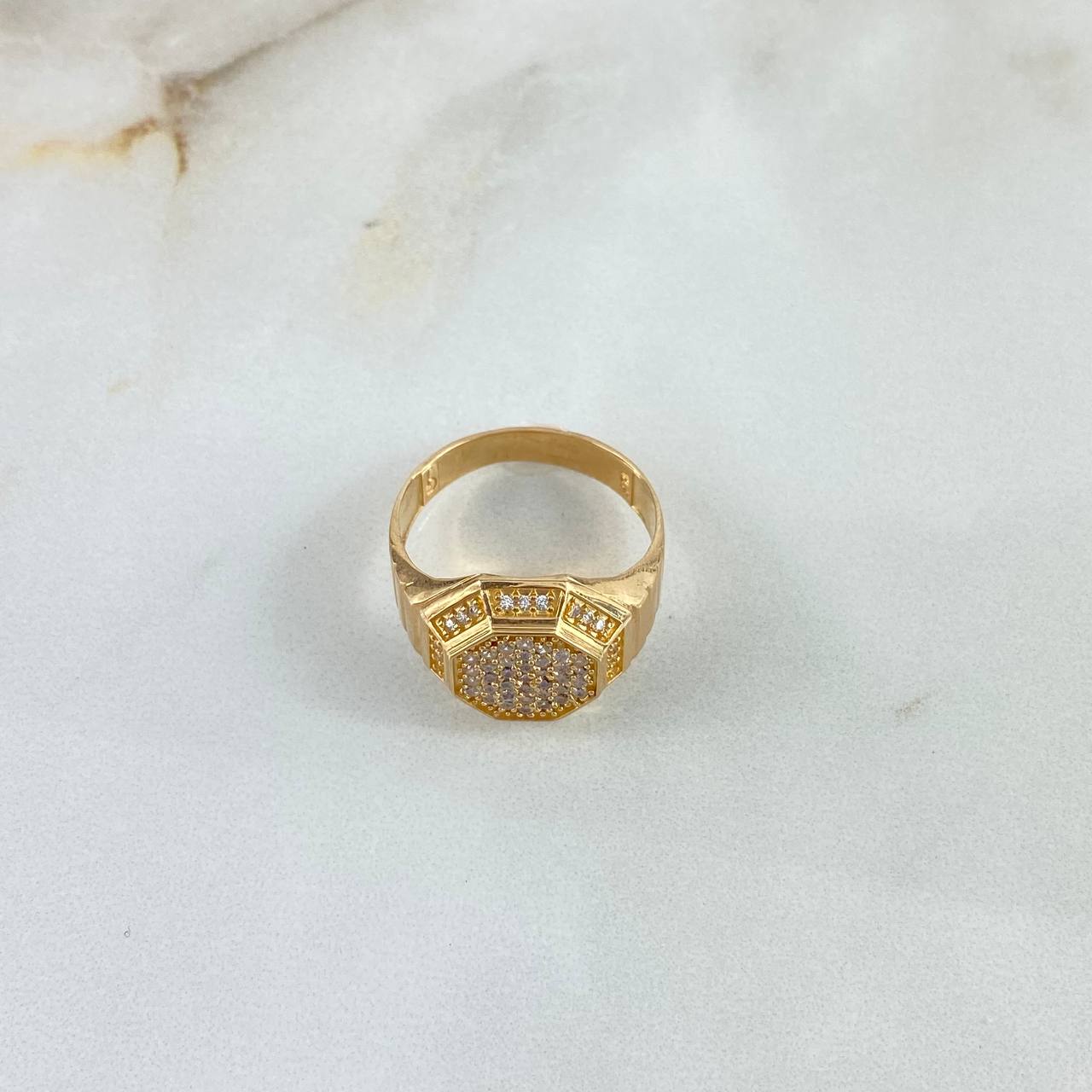 Anillo Octagonal 5.4gr / T9 1/4 / Circones Blancos Oro Amarillo ©