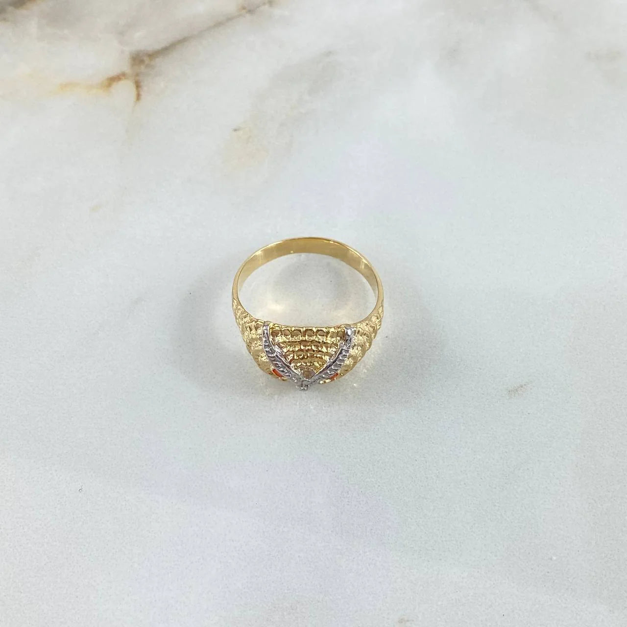 Anillo Buho 4.85gr / T8 1/4 / Circones Naranjas Dos Oros Amarillo Blanco &