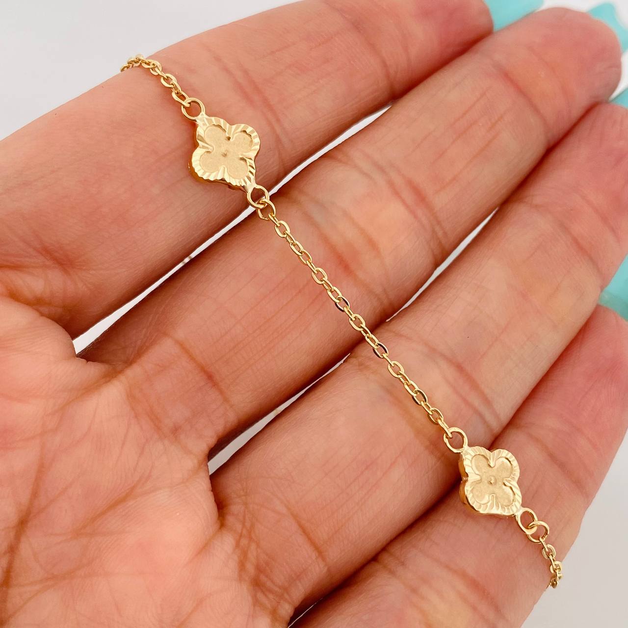 Pulso Trebol Aro Seguido 2.2gr / 19cm / 1.45mm Oro Amarillo 18K &