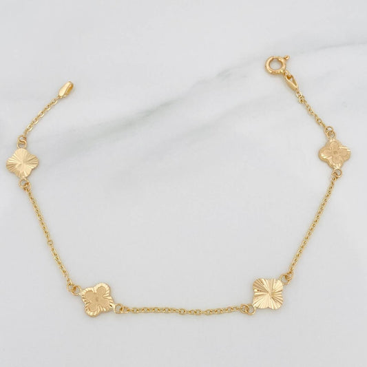 Pulso Trebol Aro Seguido 2.3gr / 19cm / 1.45mm Oro Amarillo 18K &