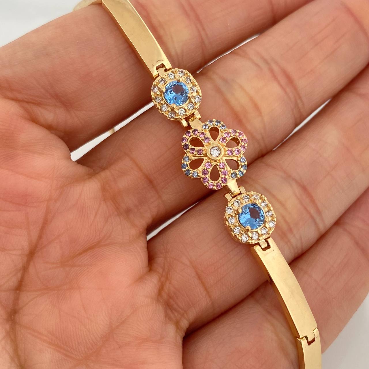 Pulso Flor Reticulado 12.25gr / 17cm / 4.05mm Oro Amarillo 18K &