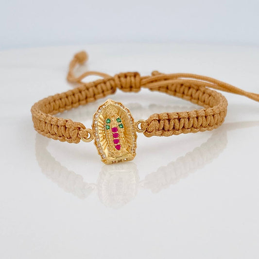 Pulsera Tejida Caqui Virgen de Guadalupe 1.25gr / Oro Amarillo 18K &