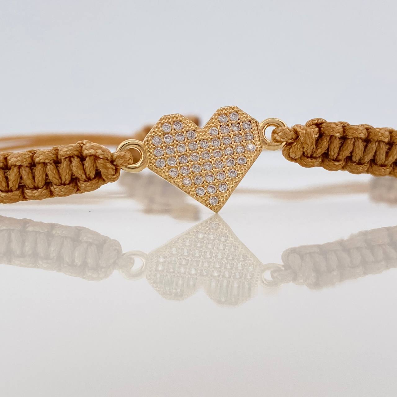 Pulsera Tejida Caqui Corazon 1gr / Oro Amarillo 18K