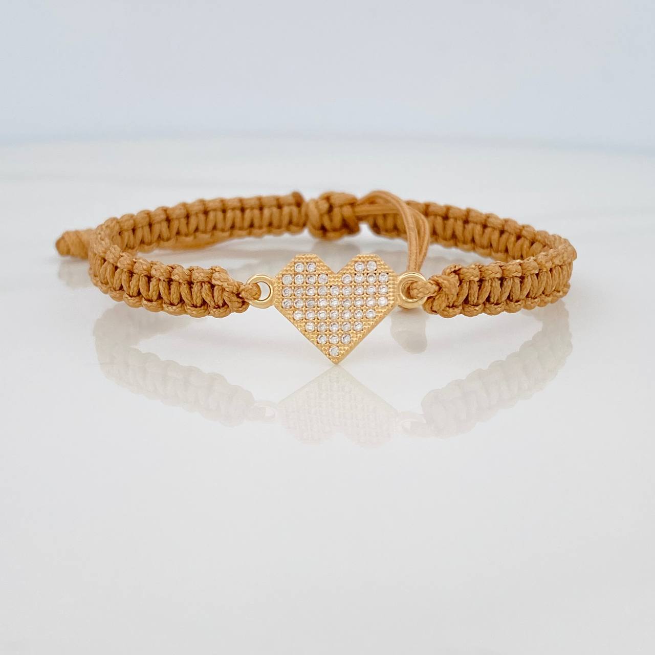 Pulsera Tejida Caqui Corazon 1gr / Oro Amarillo 18K