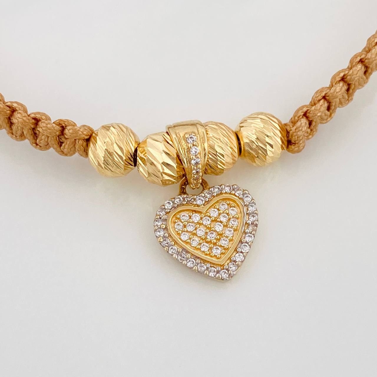 Pulsera Tejida Caqui Corazon 2.1gr / 6mm Dos Oros Amarillo Blanco 18K &