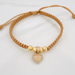 Pulsera Tejida Caqui Corazon 2.1gr / 6mm Dos Oros Amarillo Blanco 18K &