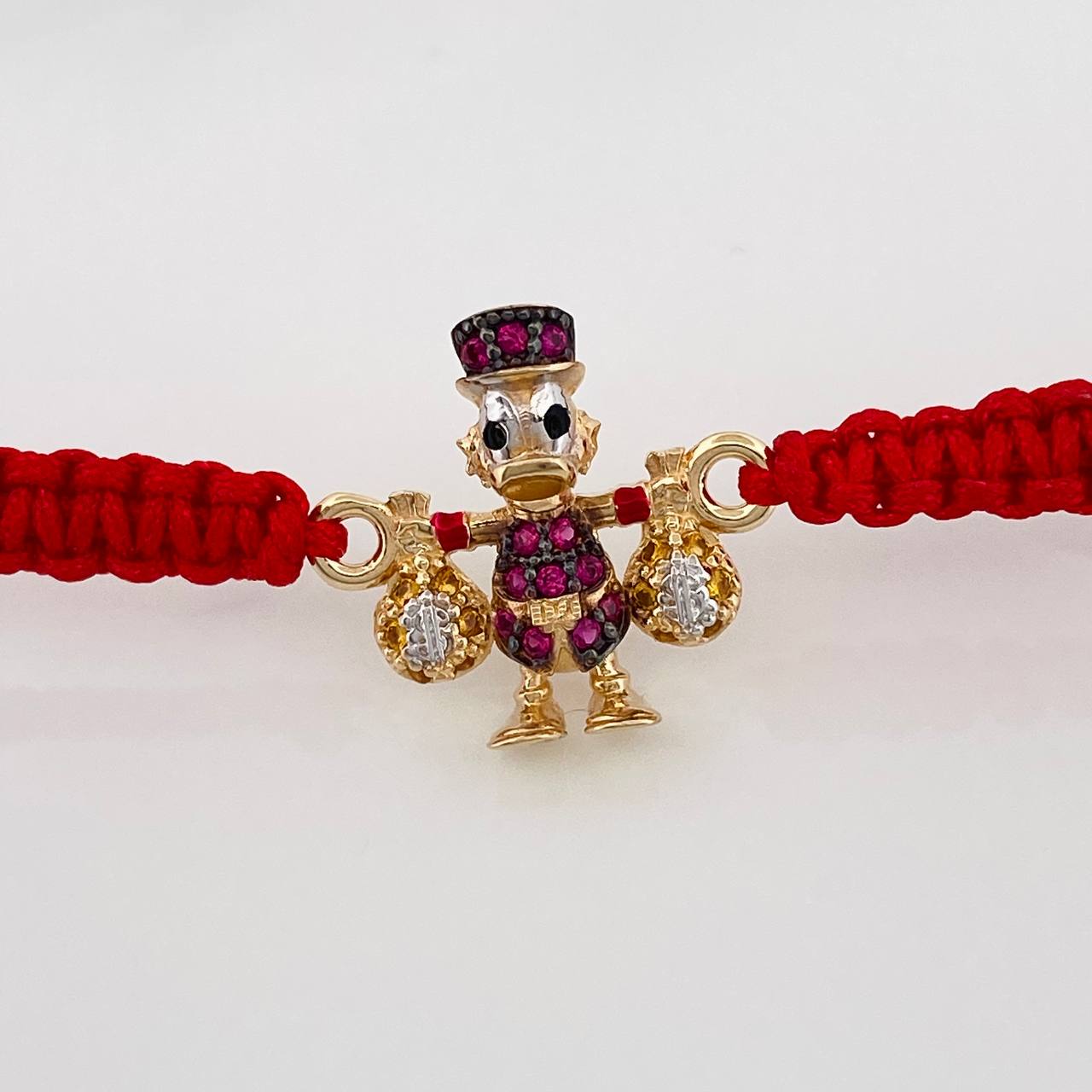 Pulsera Tejida Roja Pato Bolsa de Dinero 1.45gr / Tres Oros 18K &