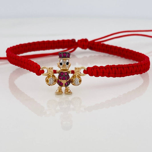 Pulsera Tejida Roja Pato Bolsa de Dinero 1.45gr / Tres Oros 18K &