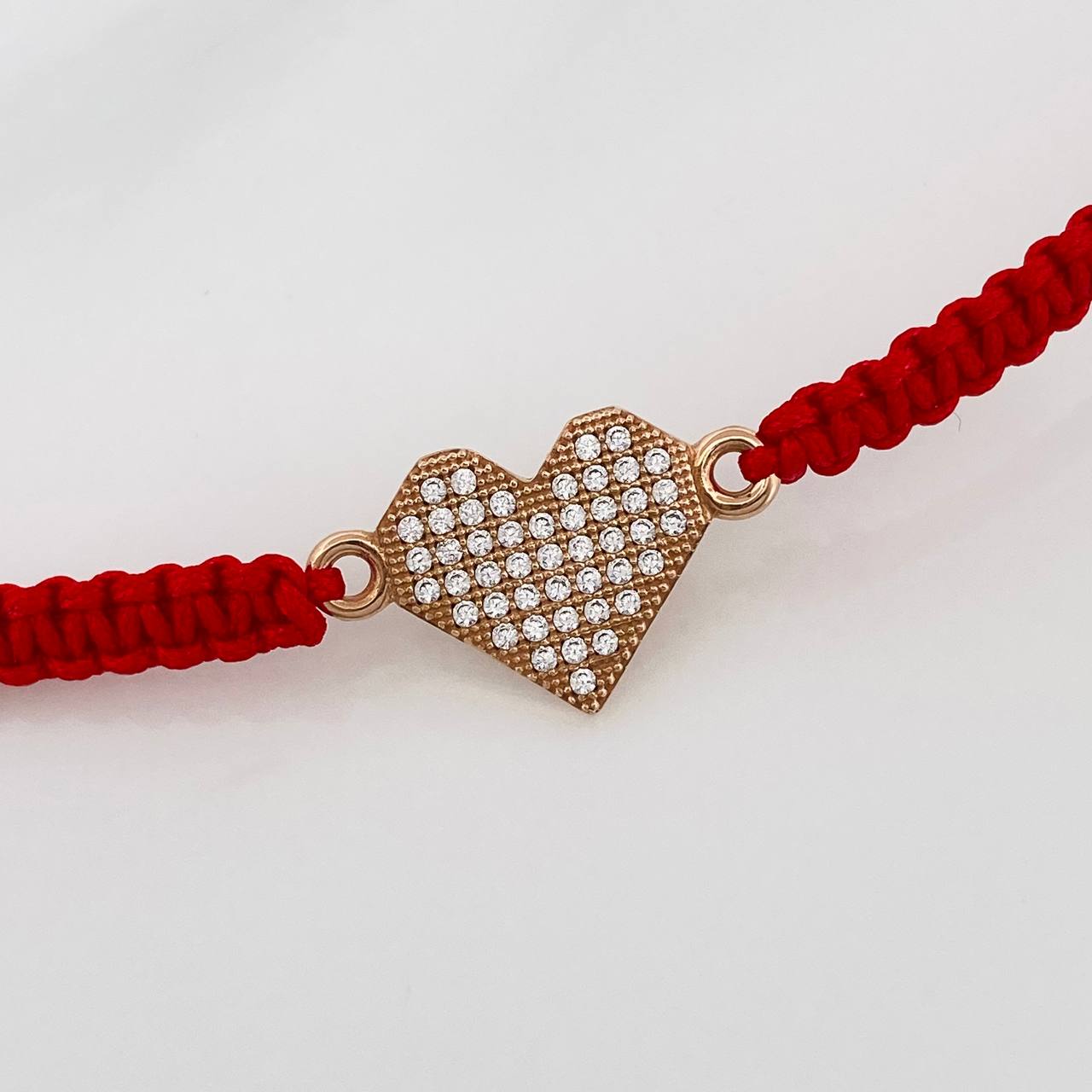 Pulsera Tejida Roja Corazon 0.9gr / Oro Rosa 18K &