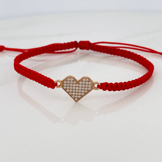 Pulsera Tejida Roja Corazon 0.9gr / Oro Rosa 18K &
