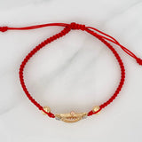 Pulsera Tejida Roja Corona 3.3gr / 6mm Tres Oros 18K