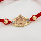 Pulsera Tejida Roja Corona 3.3gr / 6mm Tres Oros 18K