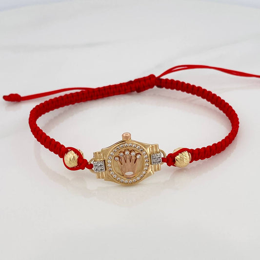 Pulsera Tejida Roja Corona 3.3gr / 6mm Tres Oros 18K