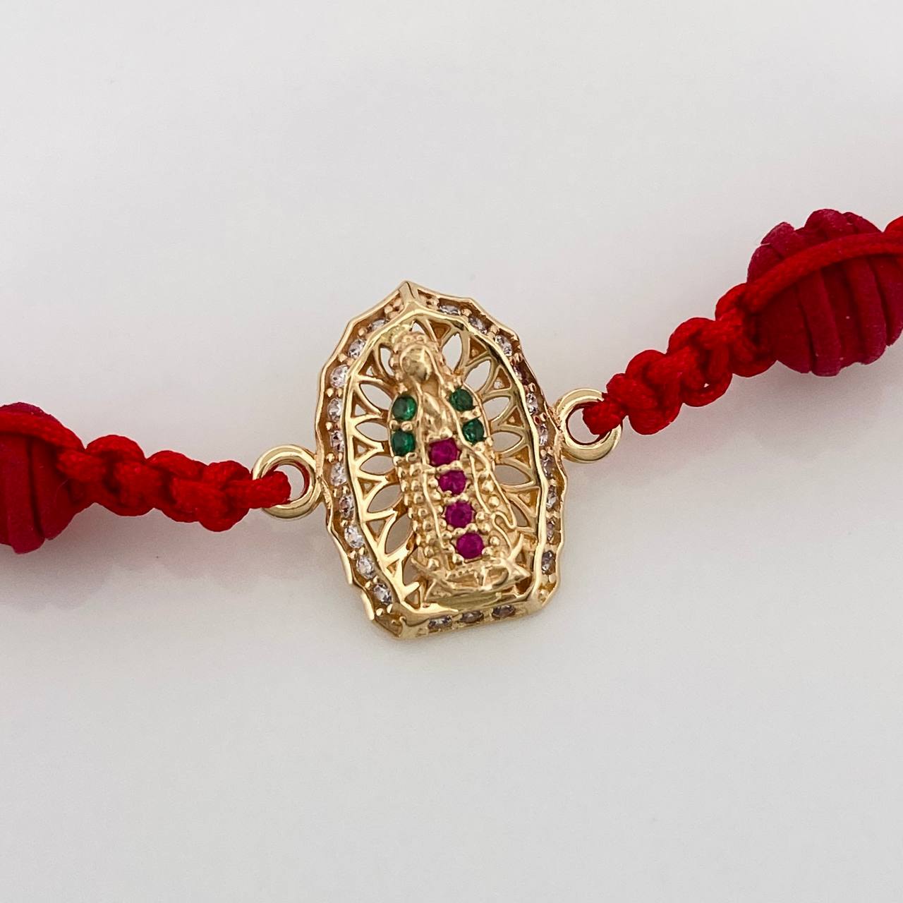 Pulsera Tejida Roja Virgen de Guadalupe 1.25gr / Oro Amarillo 18K &