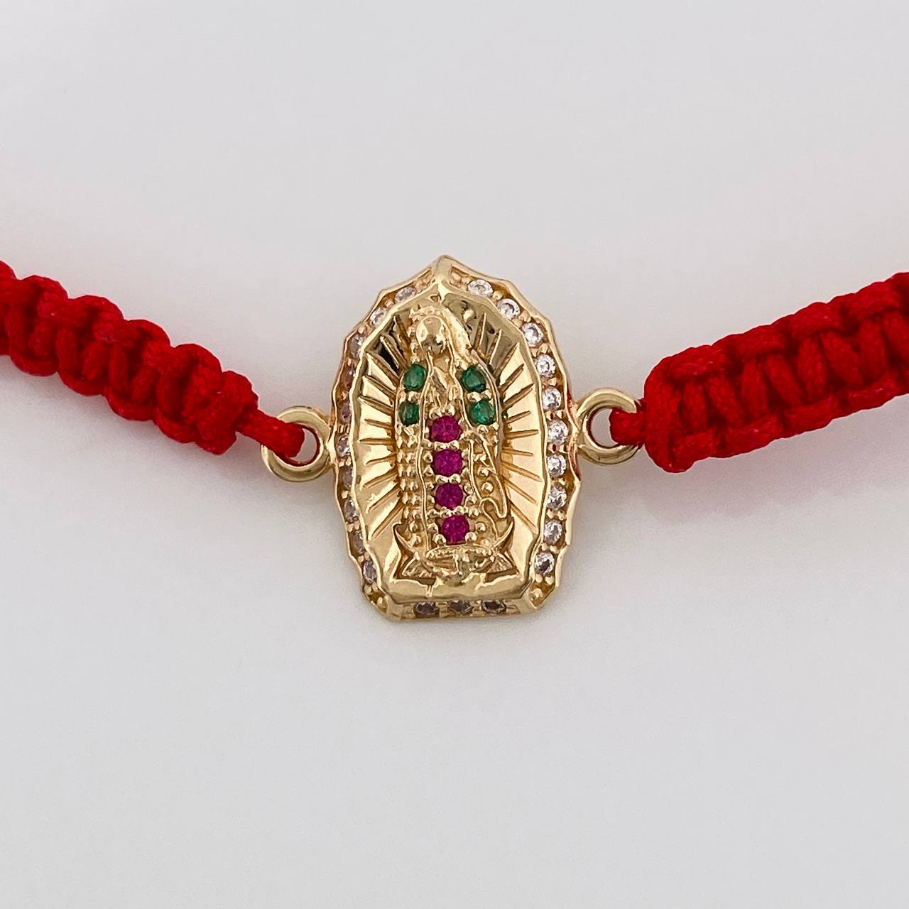 Pulsera Tejida Roja Virgen de Guadalupe 1.1gr / Oro Amarillo 18K &