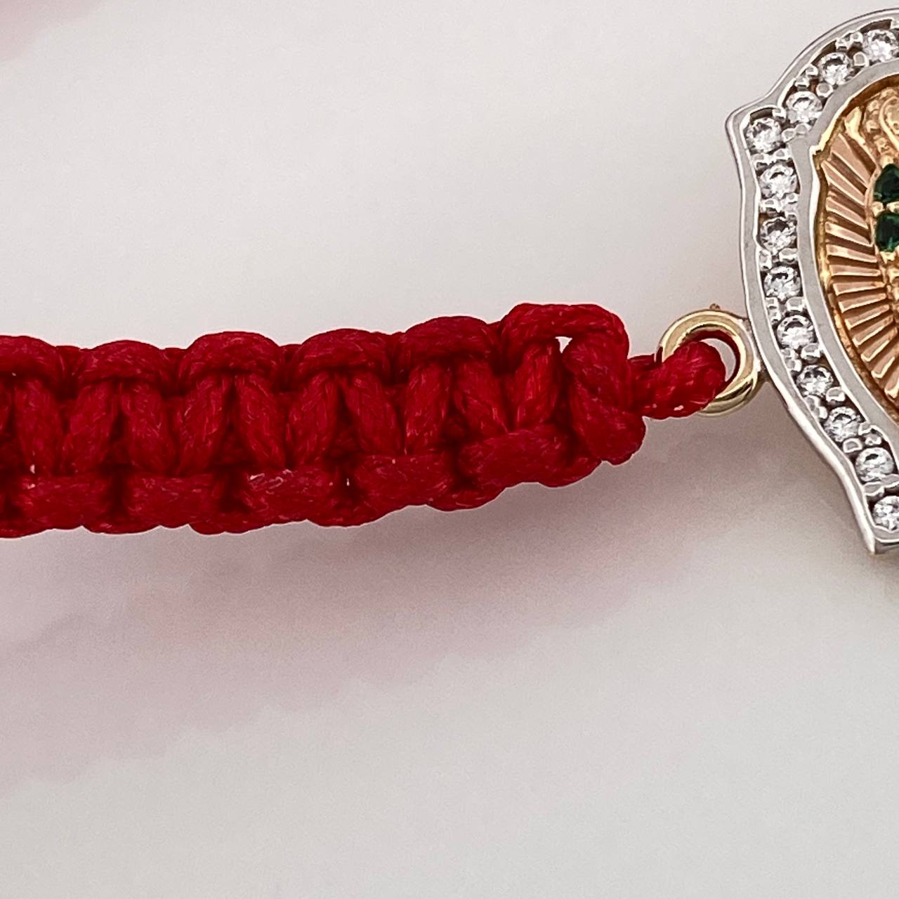 Pulsera Tejida Roja Virgen de Guadalupe 1.95gr / Tres Oros  18K &