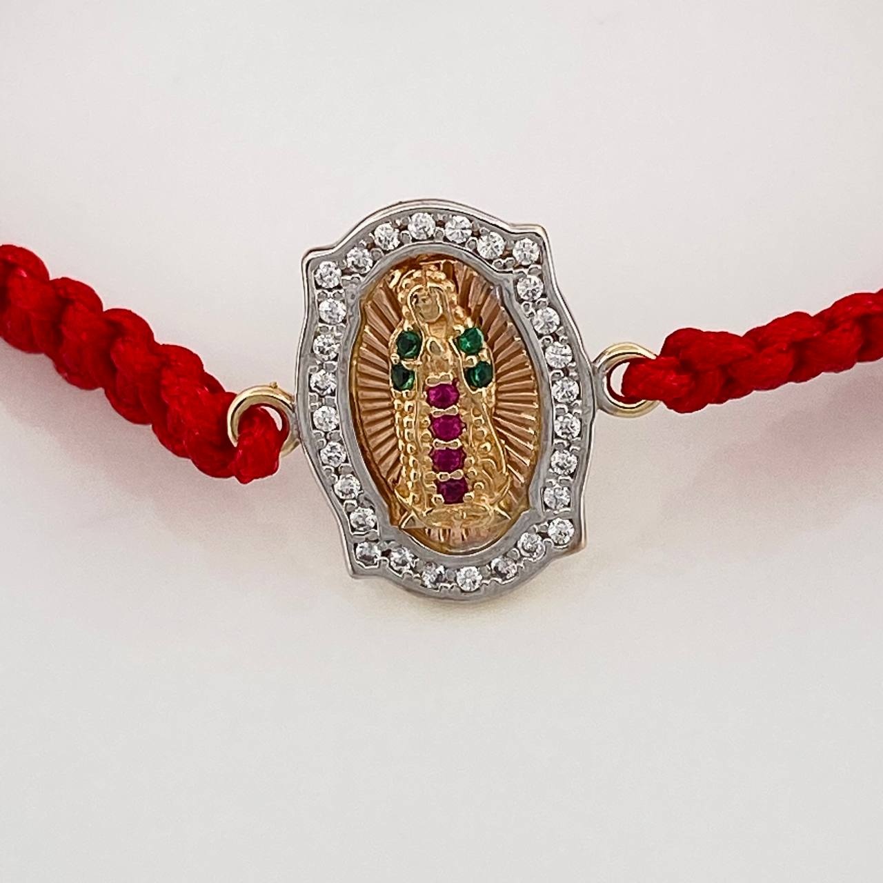 Pulsera Tejida Roja Virgen de Guadalupe 1.95gr / Tres Oros  18K &