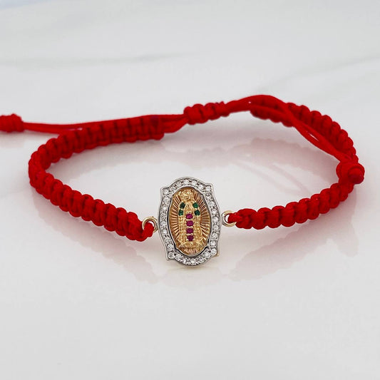 Pulsera Tejida Roja Virgen de Guadalupe 1.95gr / Tres Oros  18K &