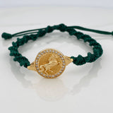 Pulsera Tejida Verde Sello Caballo 3.5gr / Oro Amarillo 18K
