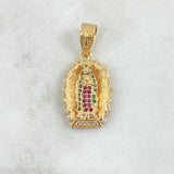 Dije Virgen Guadalupe Silueta Doble 3.9gr / 2.8cm / Circones Blancos Verdes Fucsia Oro Amarillo 18K *