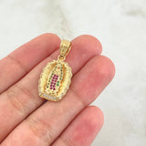 Dije Virgen Guadalupe Silueta Doble 3.9gr / 2.8cm / Circones Blancos Verdes Fucsia Oro Amarillo 18K *