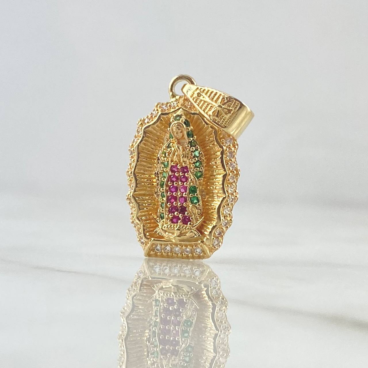 Dije Virgen Guadalupe Silueta Doble 3.9gr / 2.8cm / Circones Blancos Verdes Fucsia Oro Amarillo 18K *
