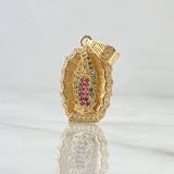 Dije Virgen Guadalupe Silueta Doble 3.9gr / 2.8cm / Circones Blancos Verdes Fucsia Oro Amarillo 18K *