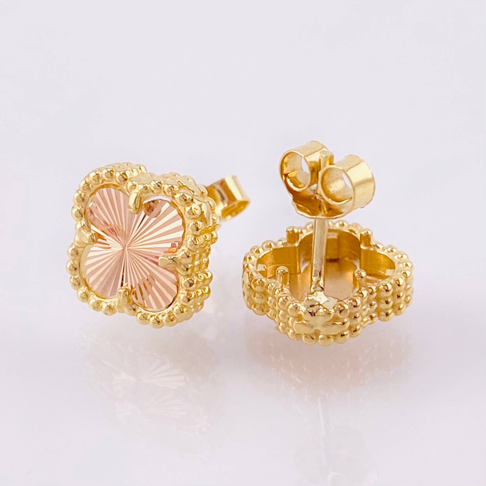 Topos Trebol Diamantados 2.6gr / 9mm Dos Oros Amarillo Rosa Nac.Esp. 18K ©