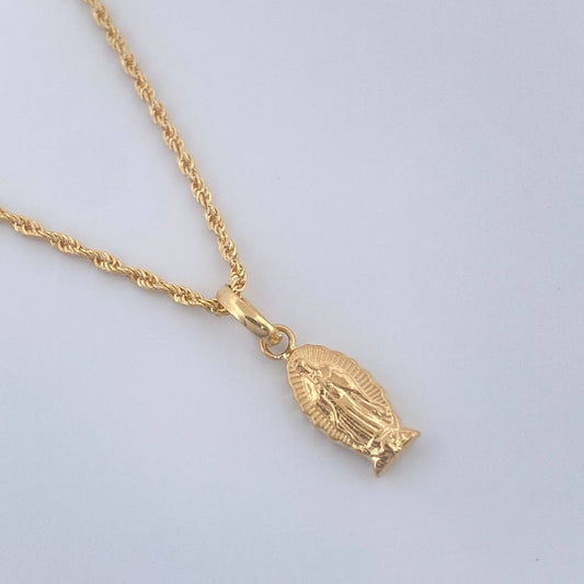 Set Cadena y Dije Lazo + Virgen De Guadalupe 1.35gr / 50cm / Oro Amarillo 18K (Oferta) &