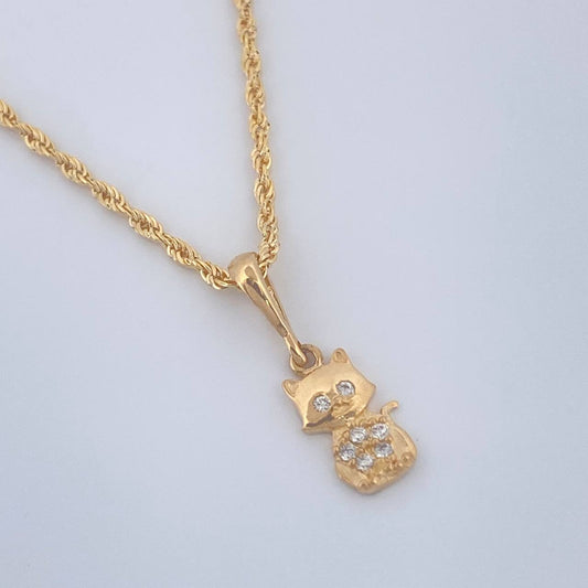 Set Cadena y Dije Lazo + Gato 1.35gr / 45cm / Oro Amarillo 18K (Oferta) &