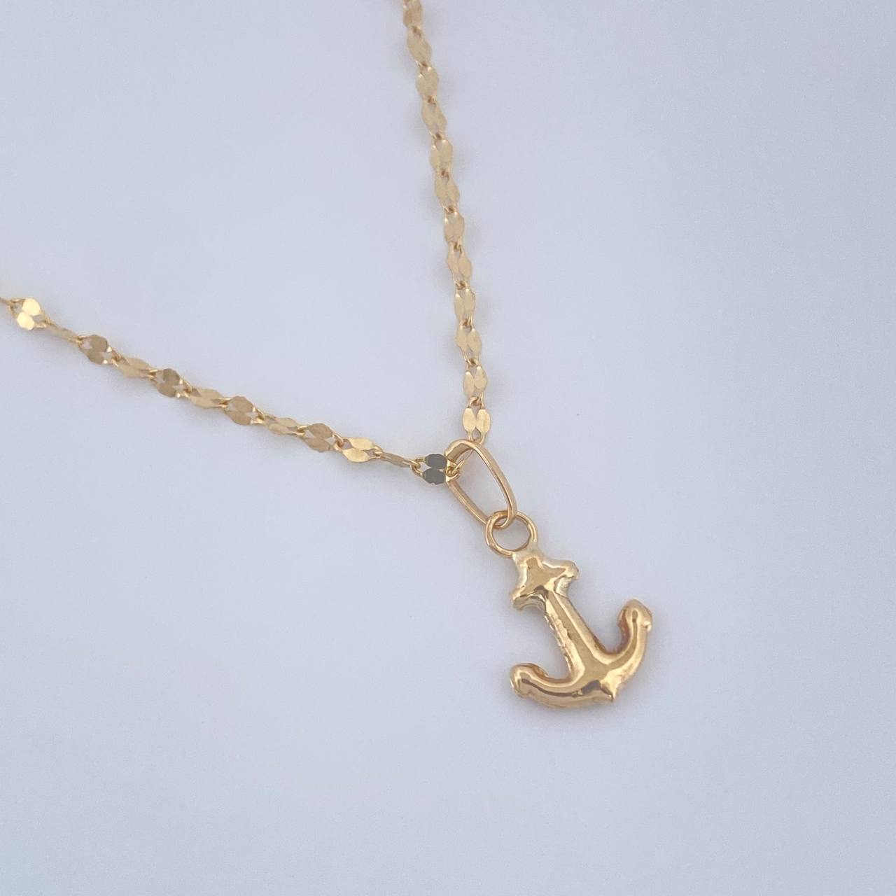 Set Cadena y Dije Flor Espejo + Ancla 1.1gr / 45cm / Oro Amarillo 18K (Oferta) &