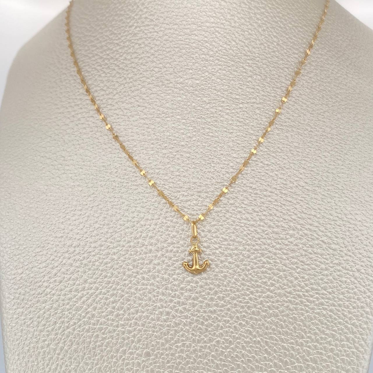 Set Cadena y Dije Flor Espejo + Ancla 1.1gr / 45cm / Oro Amarillo 18K (Oferta) &