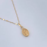 Set Cadena y Dije Flor Espejo + Virgen Milagrosa 0.65gr / 50cm / Oro Amarillo 18K (Oferta) &