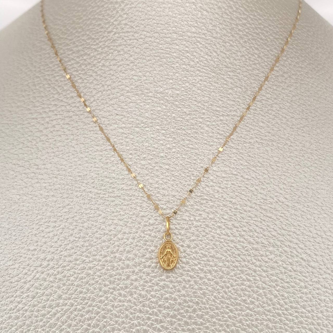 Set Cadena y Dije Flor Espejo + Virgen Milagrosa 0.65gr / 50cm / Oro Amarillo 18K (Oferta) &