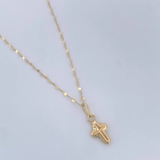 Set Cadena y Dije Flor Espejo + Cruz 0.65gr / 44.5cm / Oro Amarillo 18K (Oferta) &