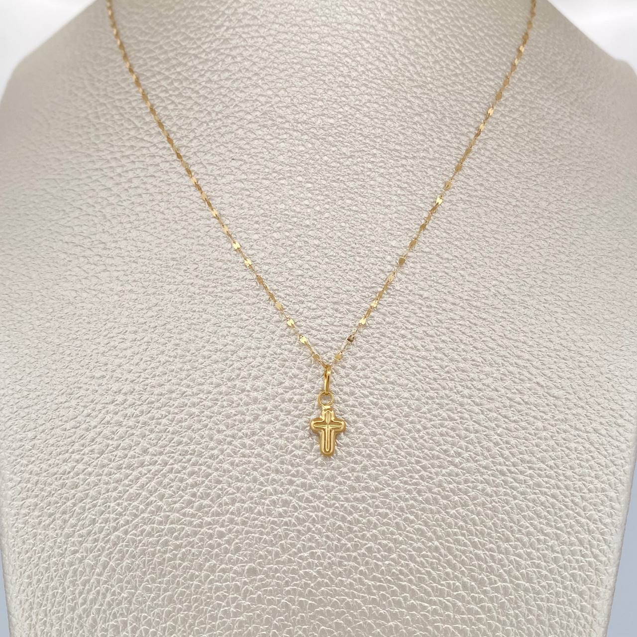 Set Cadena y Dije Flor Espejo + Cruz 0.65gr / 44.5cm / Oro Amarillo 18K (Oferta) &