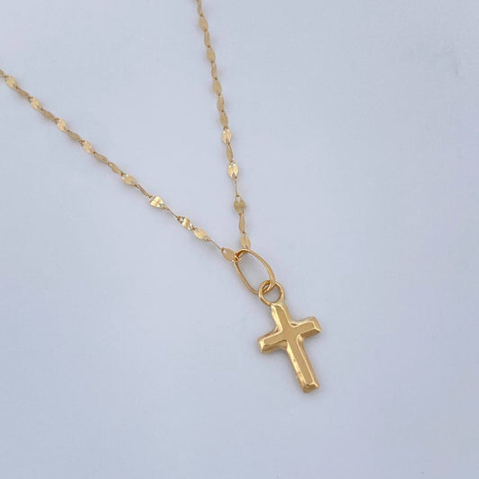 Set Cadena y Dije Flor Espejo + Cruz 0.55gr / 45cm / Oro Amarillo 18K (Oferta) &
