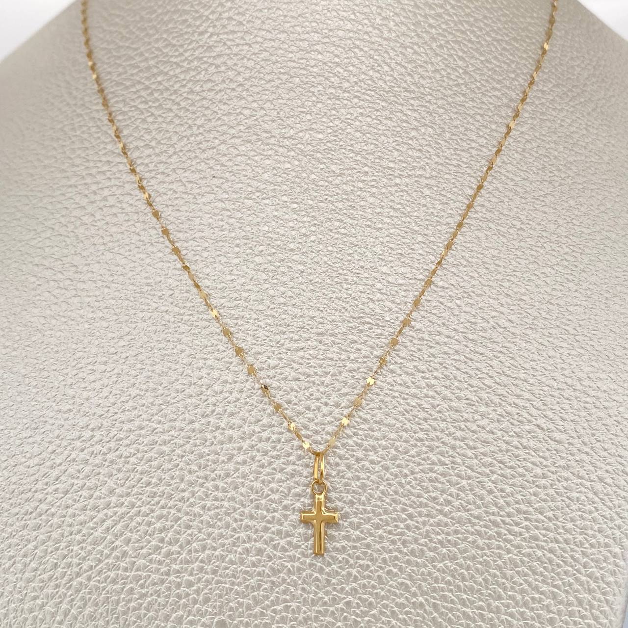 Set Cadena y Dije Flor Espejo + Cruz 0.55gr / 45cm / Oro Amarillo 18K (Oferta) &