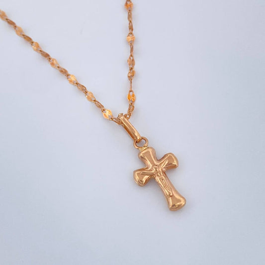 Set Cadena y Dije Flor Espejo + Cruz Cristo 1.4gr / 50.2cm / Oro Rosa 18K (Oferta) &
