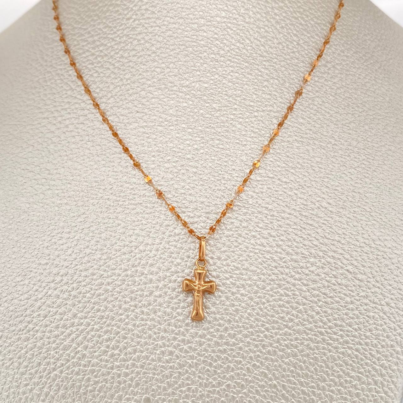 Set Cadena y Dije Flor Espejo + Cruz Cristo 1.4gr / 50.2cm / Oro Rosa 18K (Oferta) &