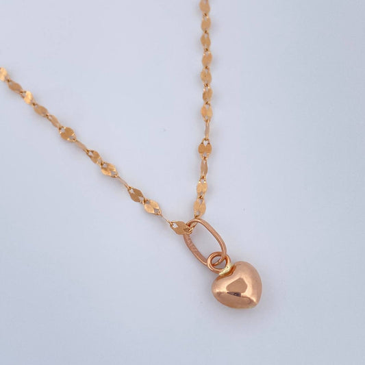 Set Cadena y Dije Flor Espejo + Corazon 1.3gr / 50.2cm / Oro Rosa 18K (Oferta) &