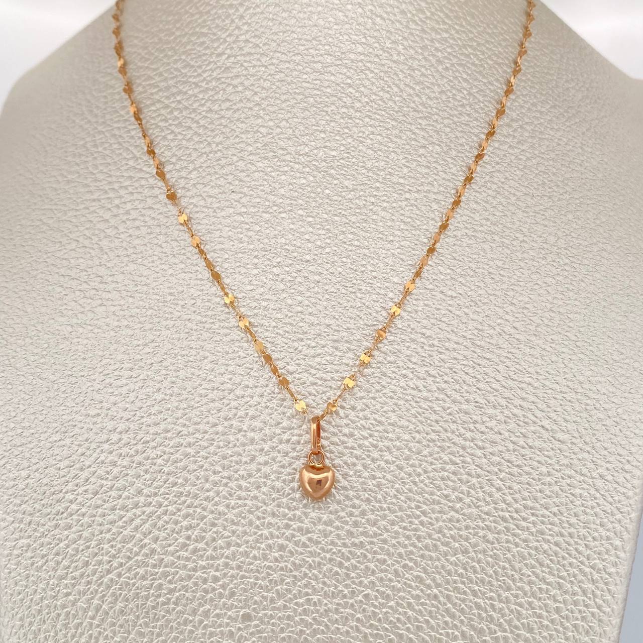 Set Cadena y Dije Flor Espejo + Corazon 1.3gr / 50.2cm / Oro Rosa 18K (Oferta) &