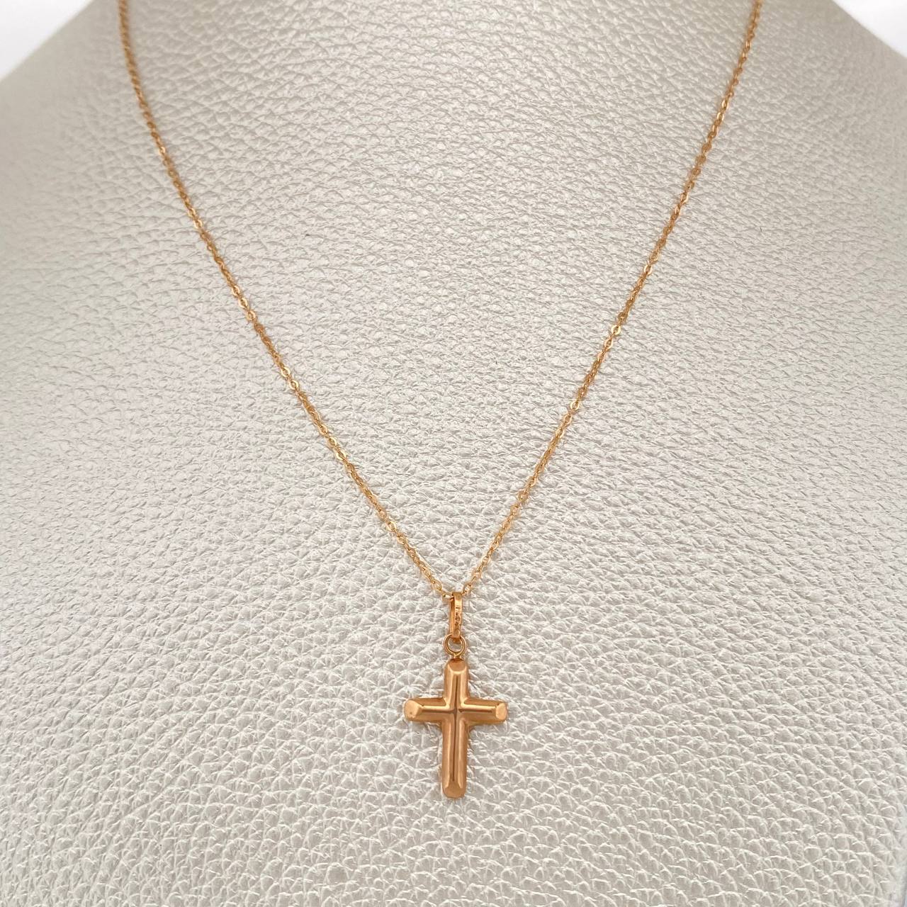 Set Cadena y Dije Aro Seguido + Cruz 1.35gr / 45cm / Oro Rosa 18K (Oferta) &