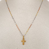 Set Cadena y Dije Flor Espejo + Cruz Cristo 1.45gr / 50cm / Tres Oros 18K (Oferta) &